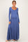 Blue Solid Long Sleeve Scoop Neck A-Line Maternity Maxi Dress