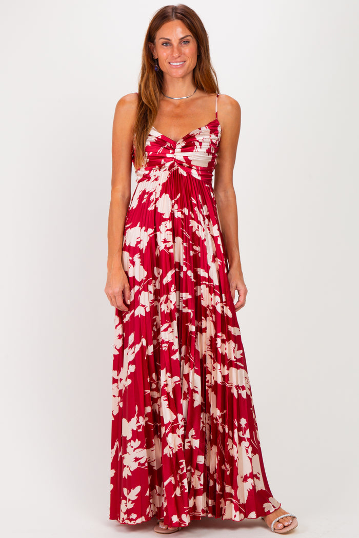 Wine Floral Sweetheart Maternity Maxi Dress