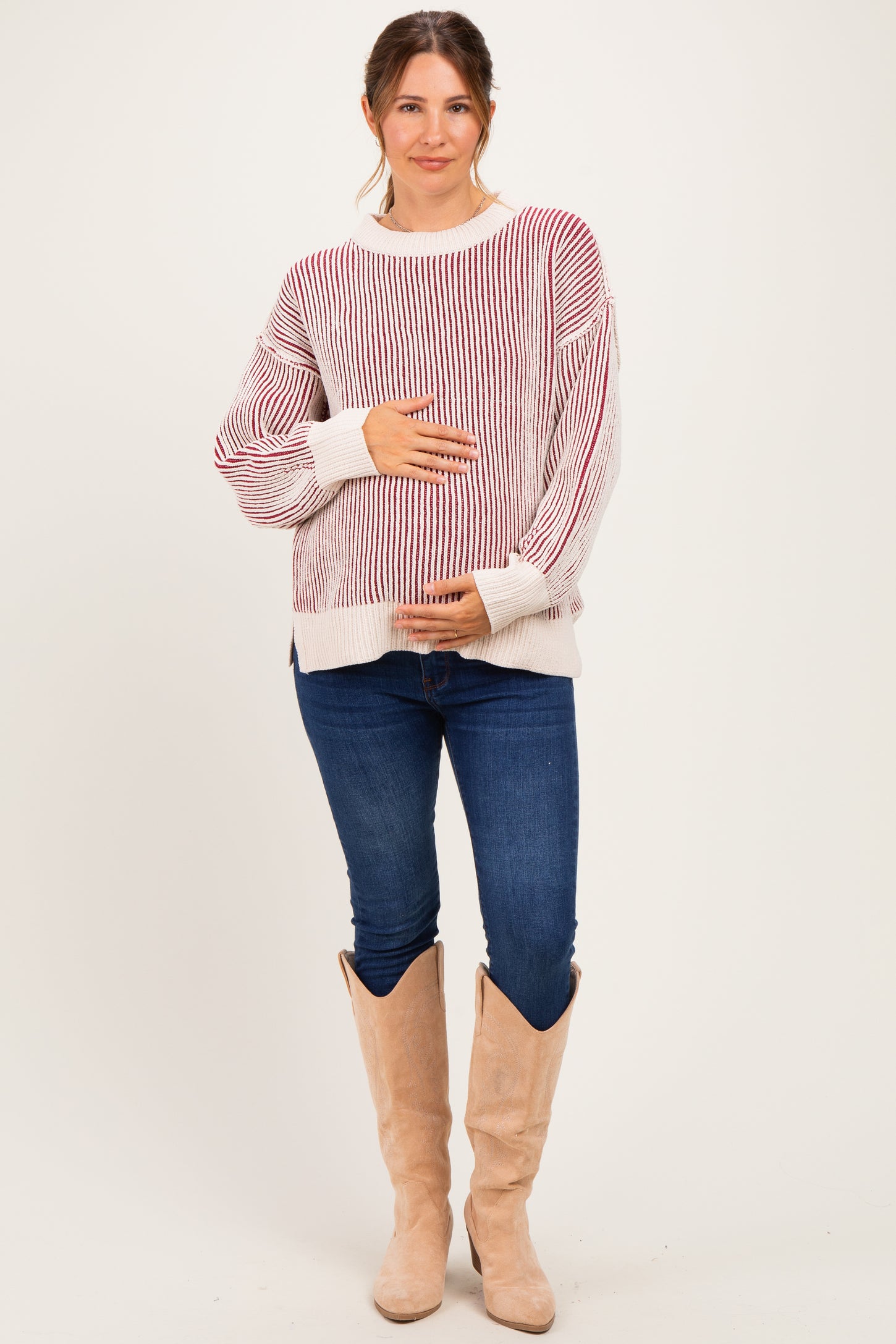 Cabernet Two Tone Oversized Maternity Sweater