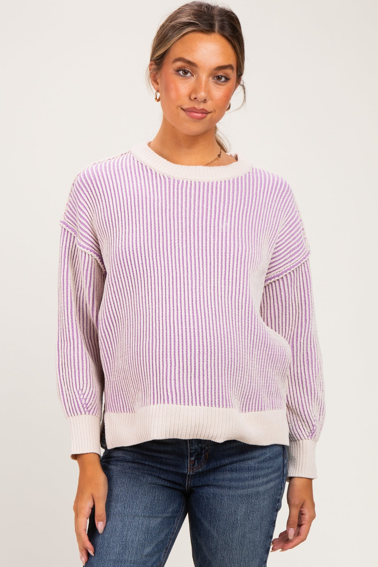 Lavender Two Tone Oversized Maternity Sweater