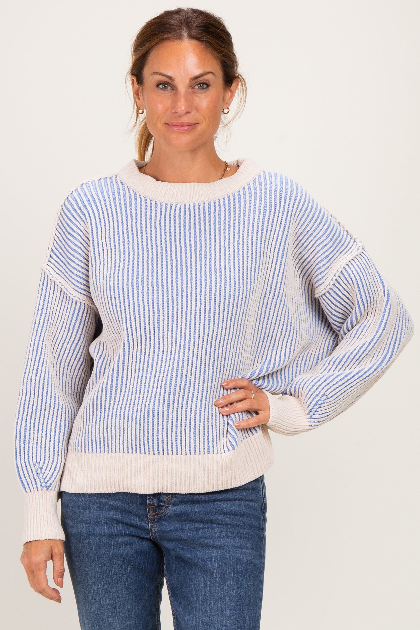 Blue Two Tone Oversized Maternity Sweater
