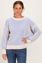 Blue Two Tone Oversized Maternity Sweater