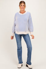 Blue Two Tone Oversized Maternity Sweater