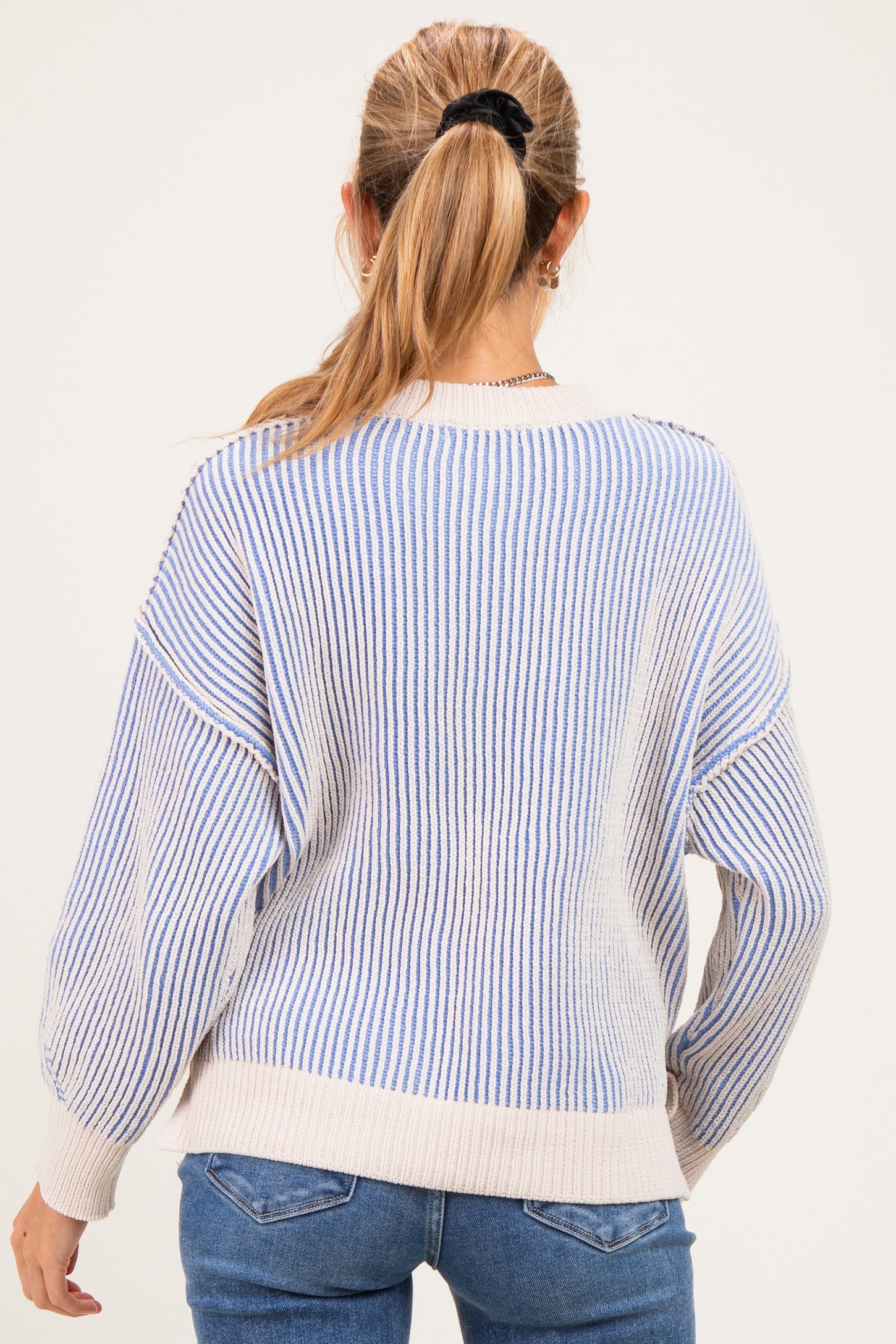 Blue Two Tone Oversized Maternity Sweater