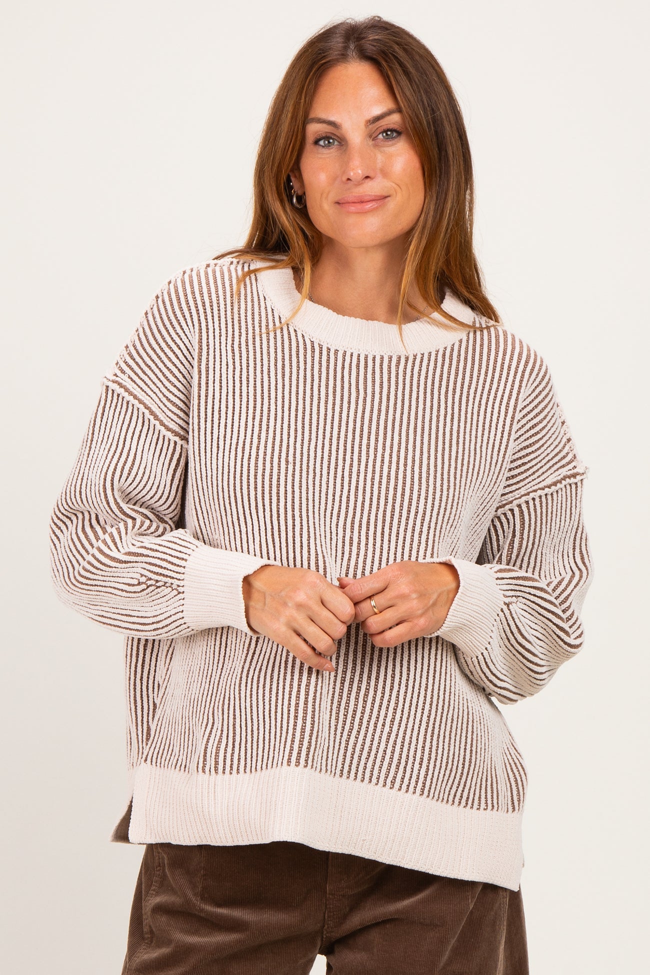 Mocha Two Tone Oversized Maternity Sweater