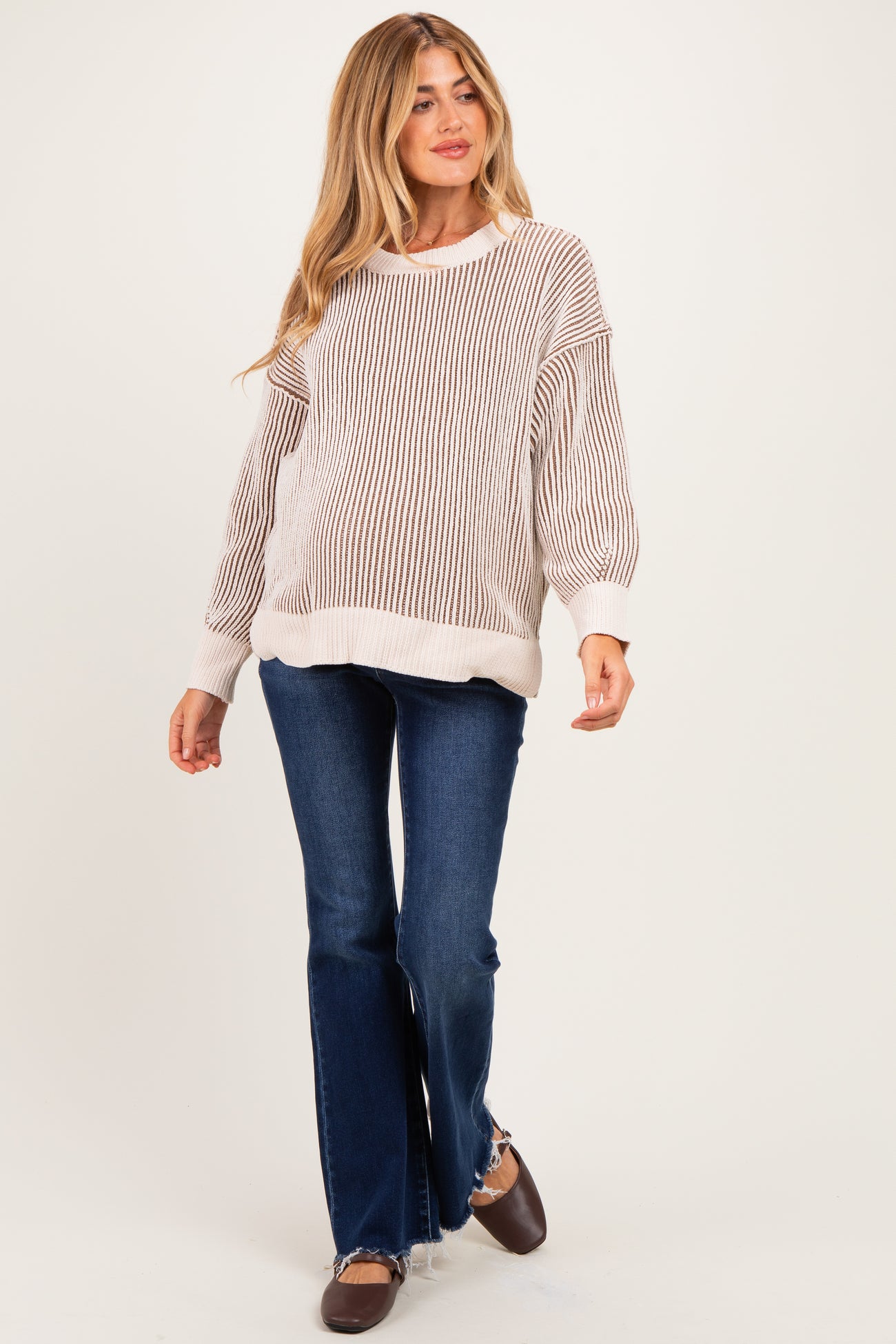 Mocha Two Tone Oversized Maternity Sweater