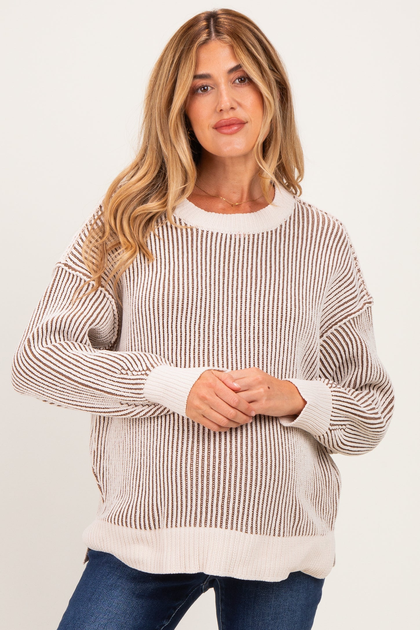 Mocha Two Tone Oversized Maternity Sweater