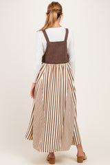 Chocolate Striped Colorblock Denim Contrast Maternity Maxi Dress