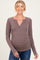 Brown Ribbed V-Neck Long Sleeve Maternity Top
