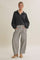 Black Striped Cotton Barrel Leg Pants