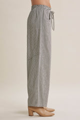 Black Striped Cotton Barrel Leg Pants