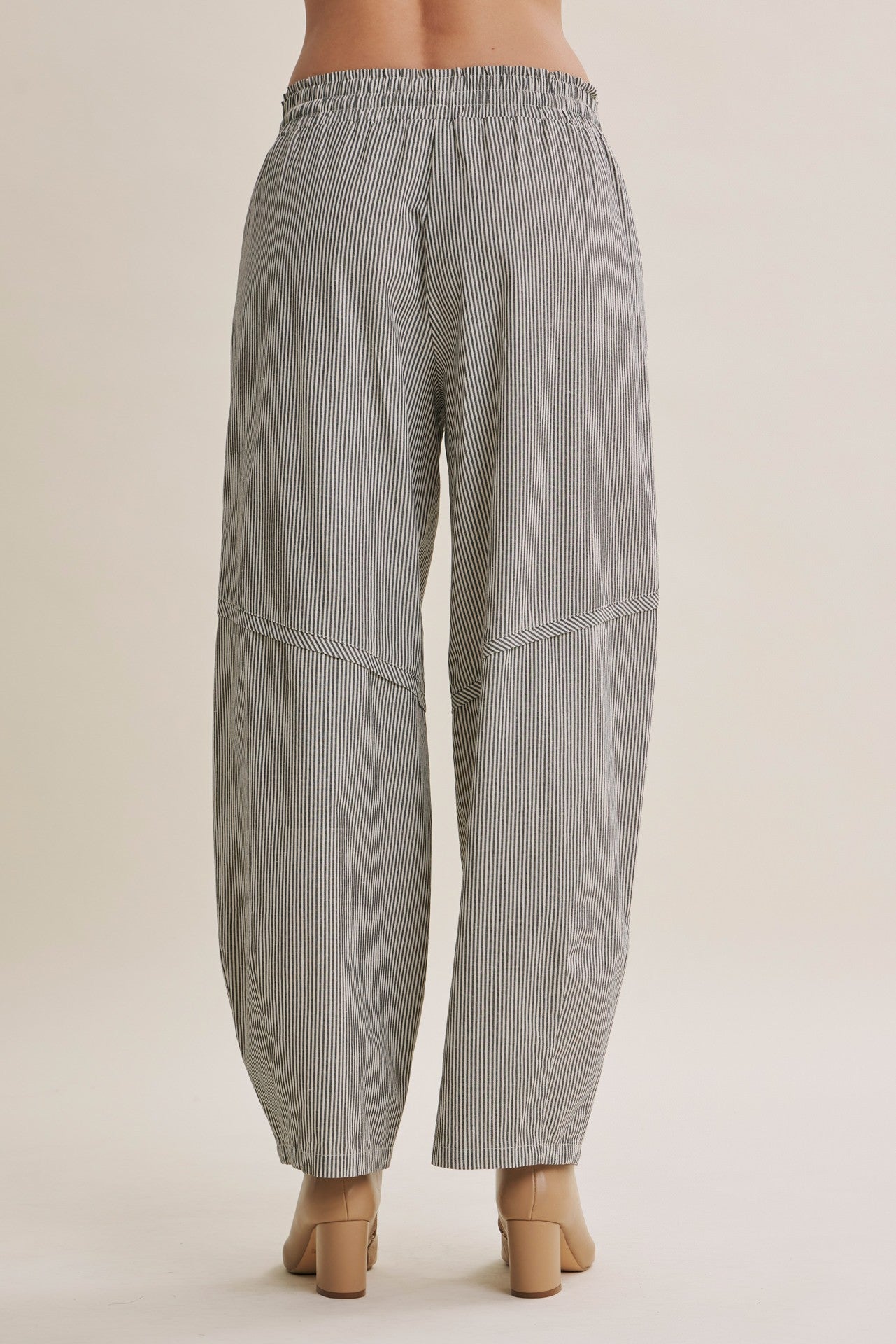 Black Striped Cotton Barrel Leg Pants