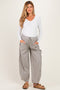 Black Striped Cotton Barrel Leg Maternity Pants