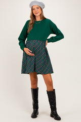 Hunter Green Sweatshirt Top Plaid Skirt Maternity Dress