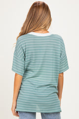 Mint Striped Short Sleeve V-Neck Maternity Top