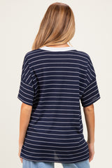 Navy Striped Short Sleeve V-Neck Maternity Top