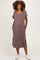 Brown Short Sleeve Ribbed Maternity Maxi Dress