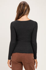 Charcoal Ribbed Scoop Neck Long Sleeve Maternity Top