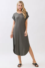 Gun Metal Rounded Hem Maternity Midi Dress