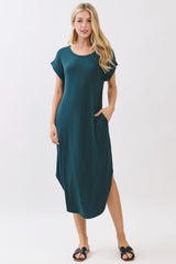 Hunter Green Rounded Hem Maternity Midi Dress