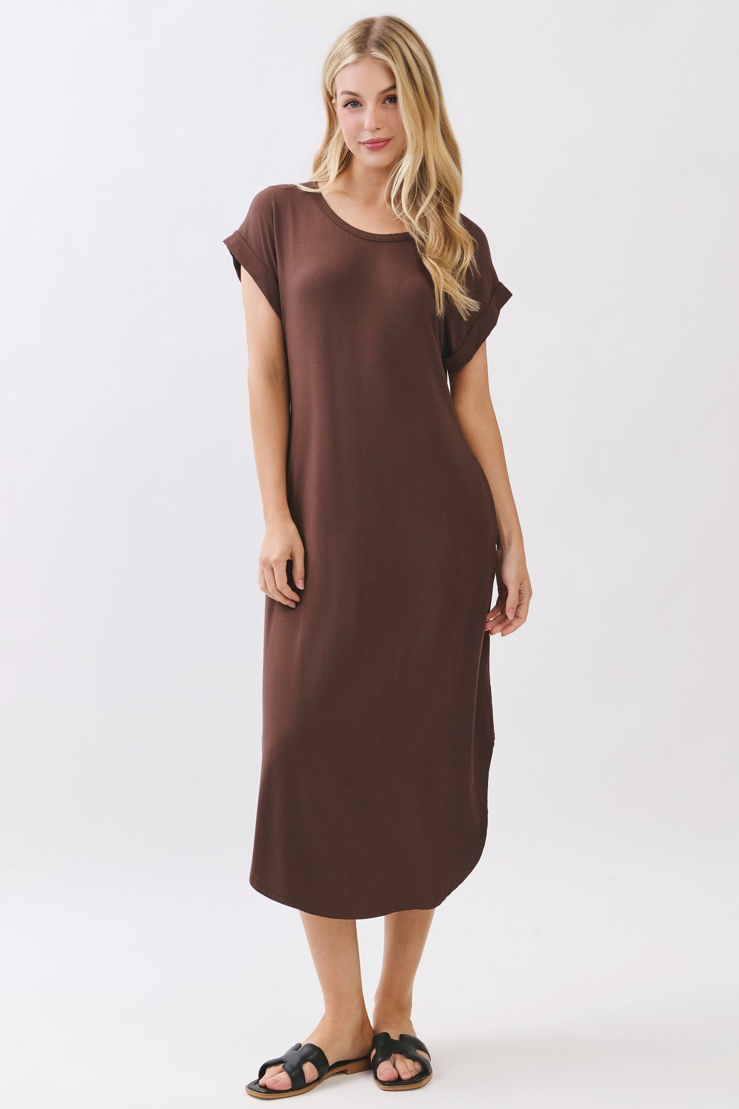Chocolate Rounded Hem Maternity Midi Dress
