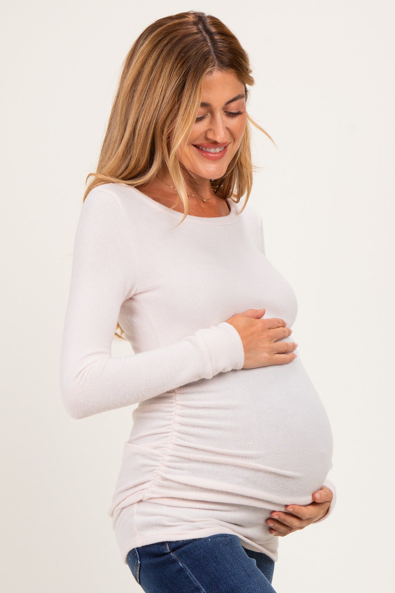 Soft Pink Soft Knit Ruched Maternity Top
