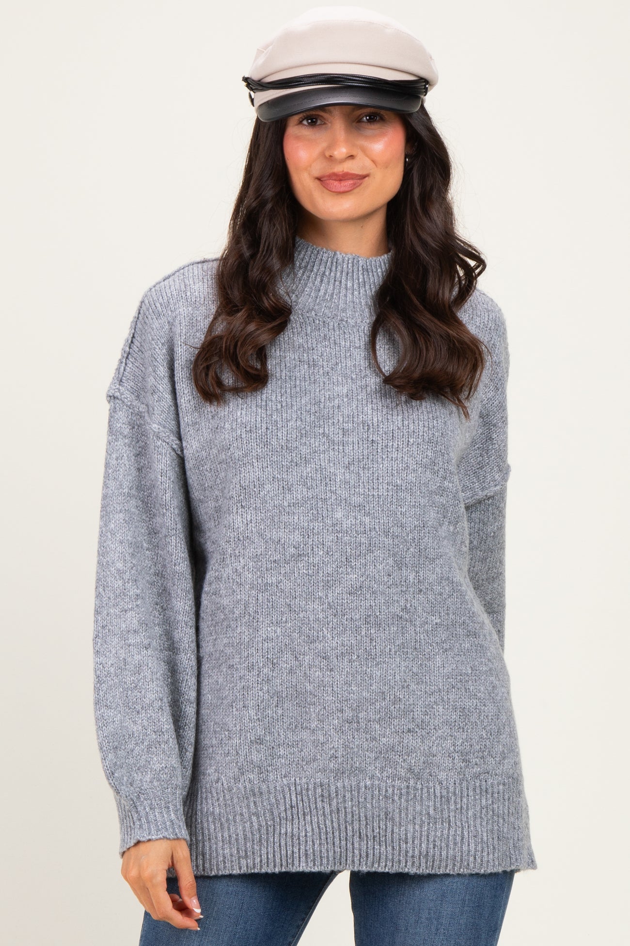 Heather Grey Mock Neck Oversized Maternity Sweater