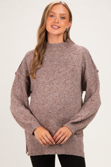 Soft Mocha Mock Neck Oversized Maternity Sweater