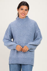 Blue Mock Neck Oversized Maternity Sweater
