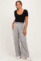 Heather Grey Contrast Waist Drawstring Maternity Pants