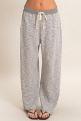 Heather Grey Contrast Waist Drawstring Maternity Pants