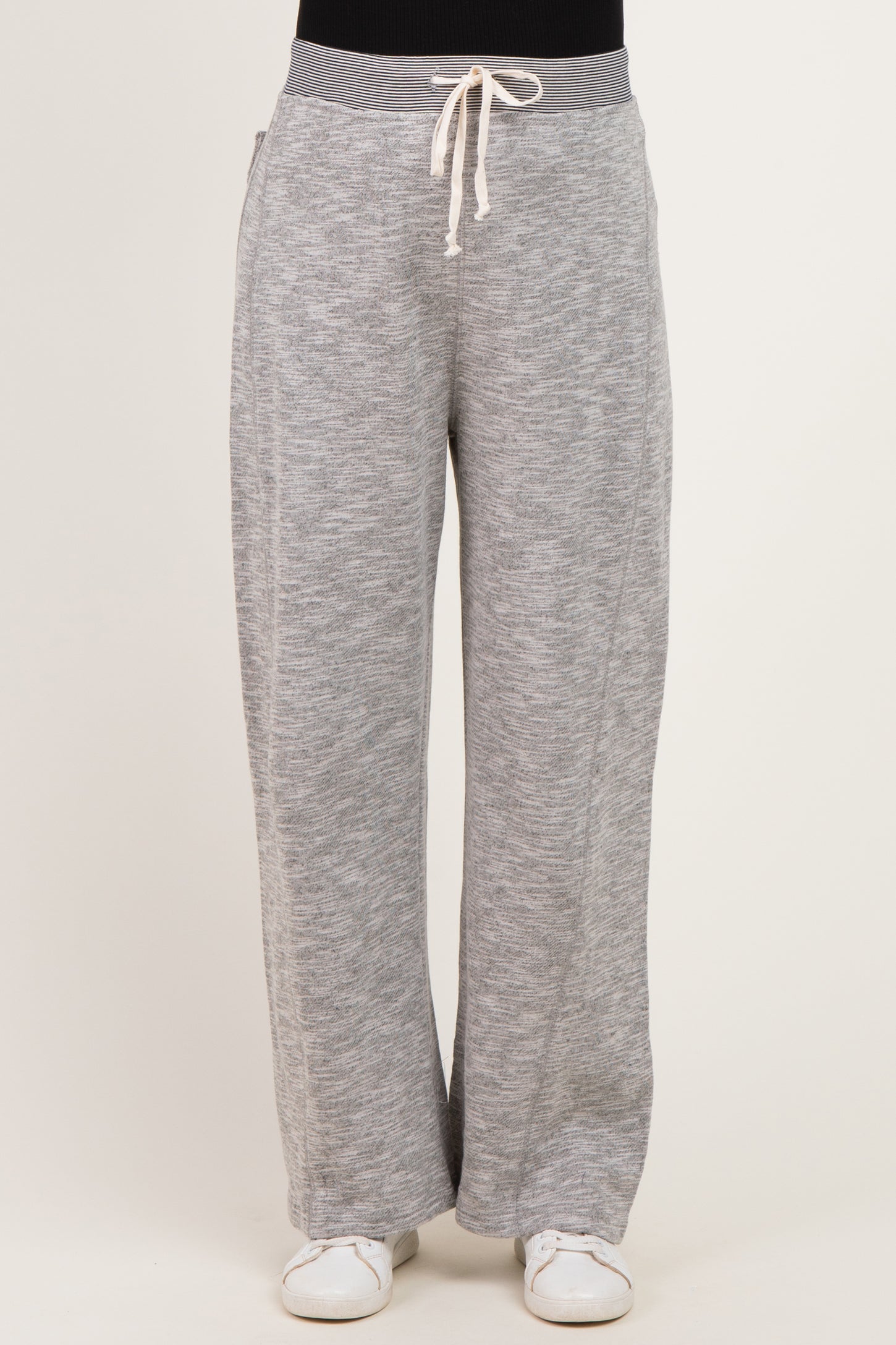 Heather Grey Contrast Waist Drawstring Maternity Pants