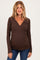Brown Fitted Long Sleeve Wrap V-Neck Maternity Top