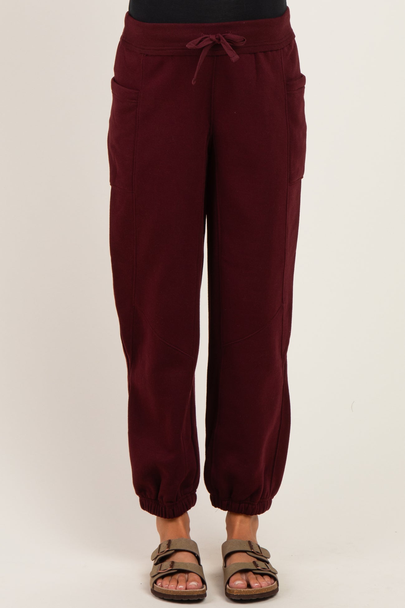 Dark Cherry Terry Drawstring Maternity Joggers