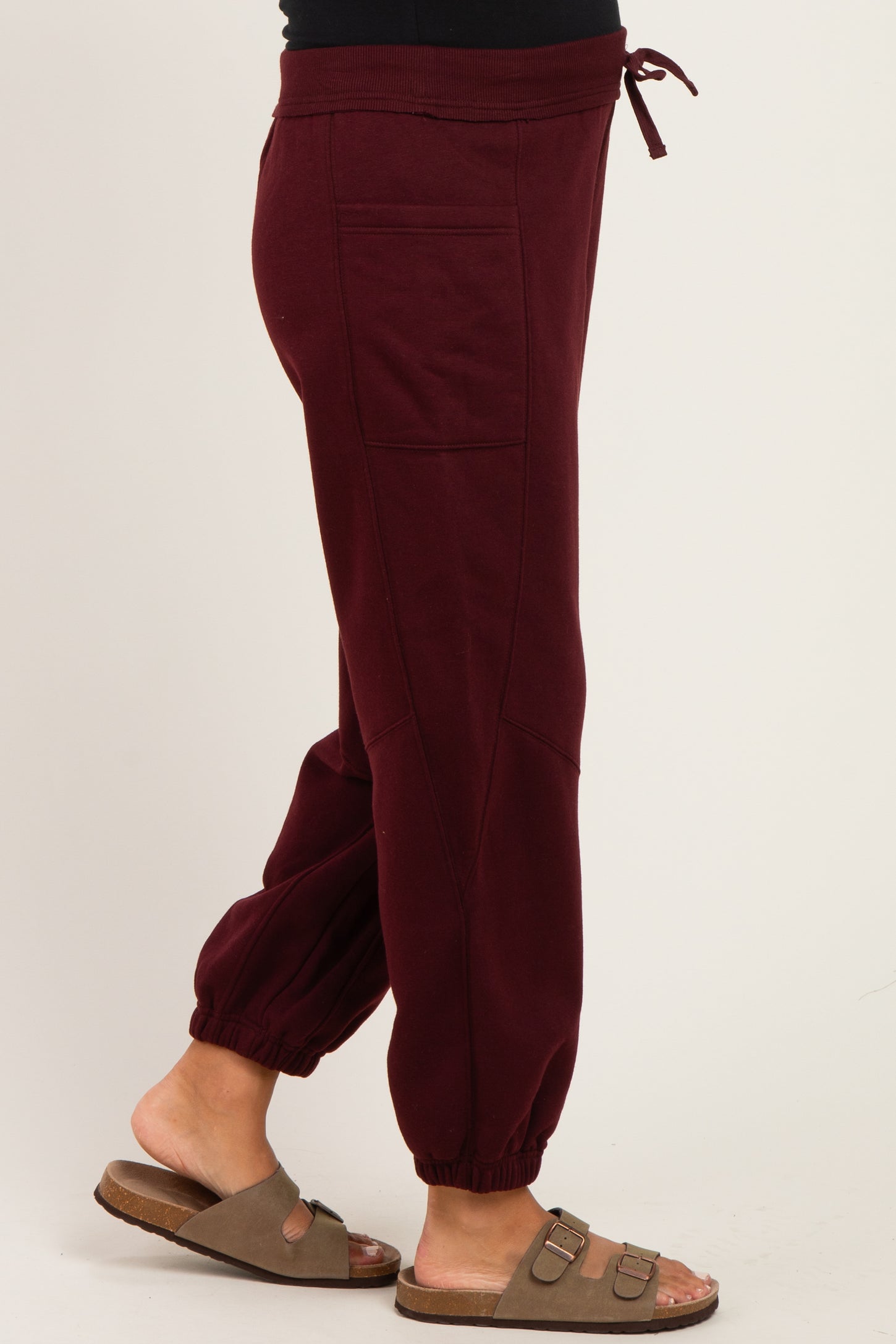 Dark Cherry Terry Drawstring Maternity Joggers