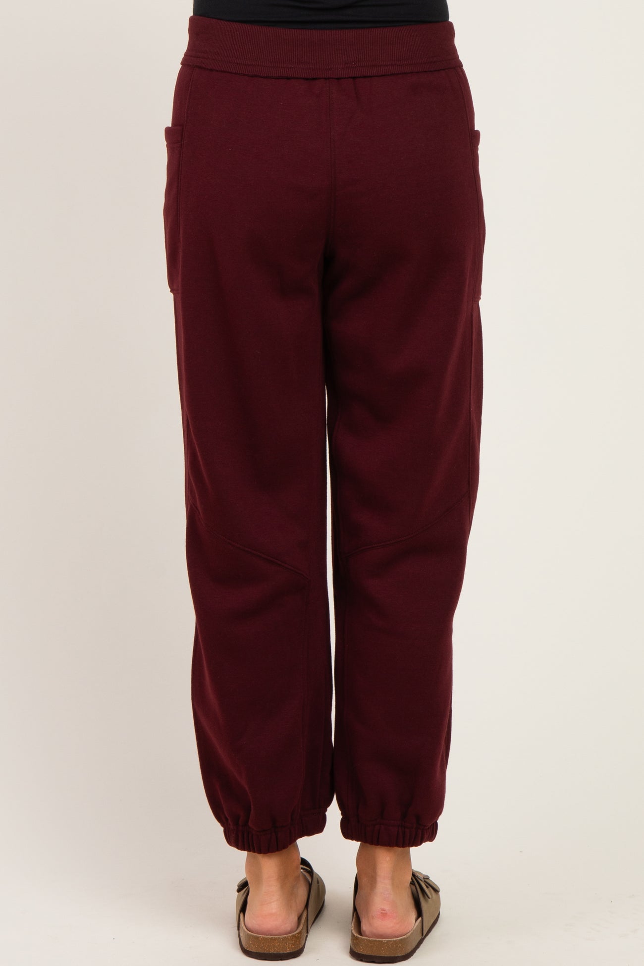 Dark Cherry Terry Drawstring Maternity Joggers