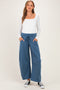 Dusty Blue Fleece Barrel Leg Maternity Sweatpants