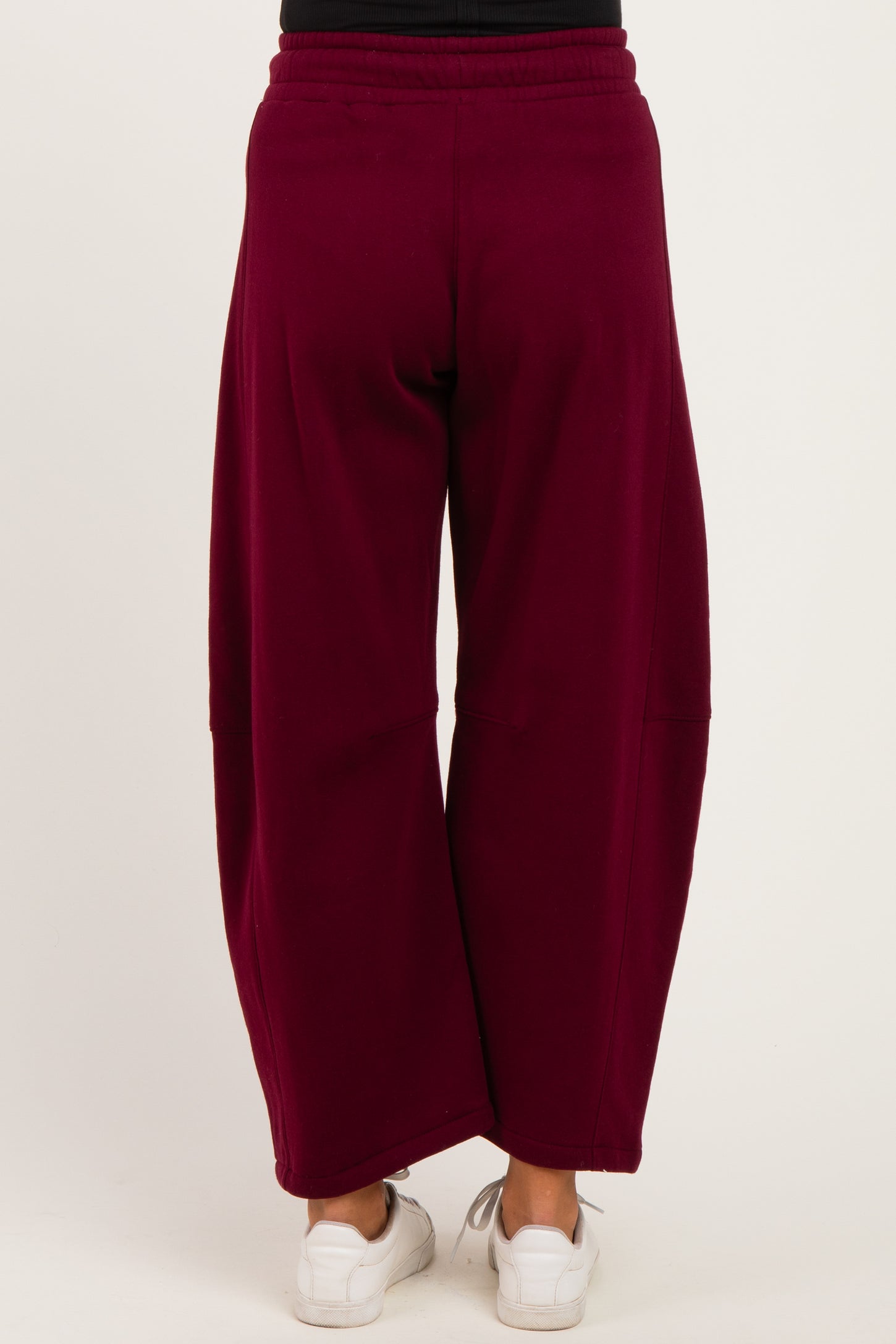 Dark Burgundy Fleece Barrel Leg Maternity Sweatpants