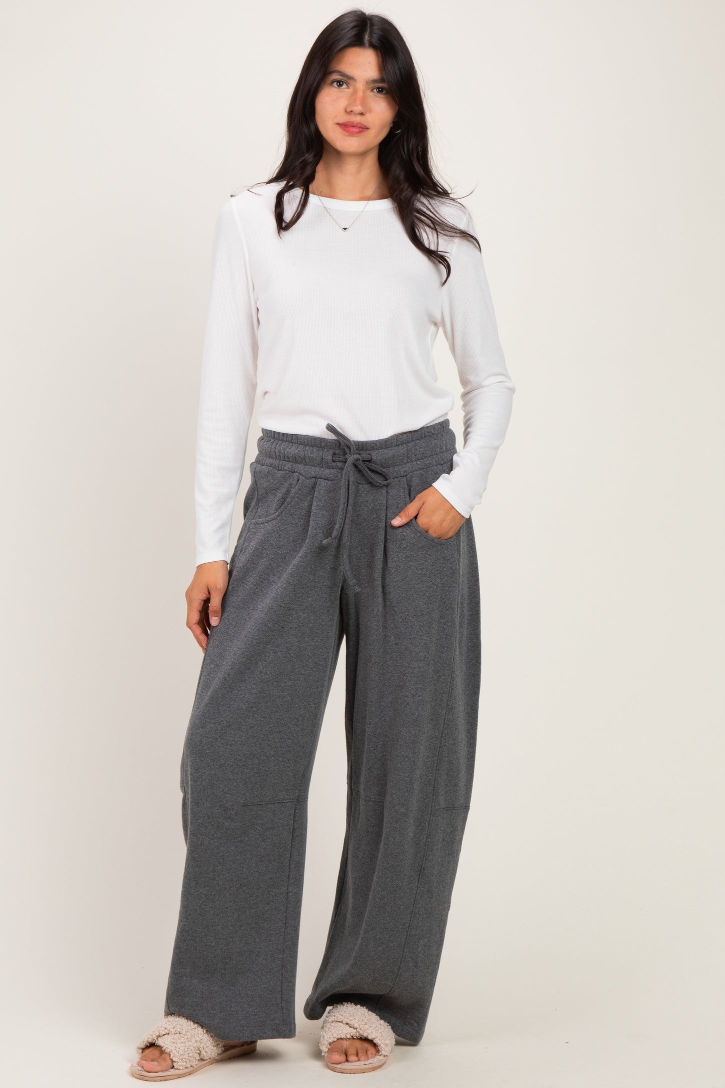 Heather Charcoal Fleece Barrel Leg Maternity Sweatpants