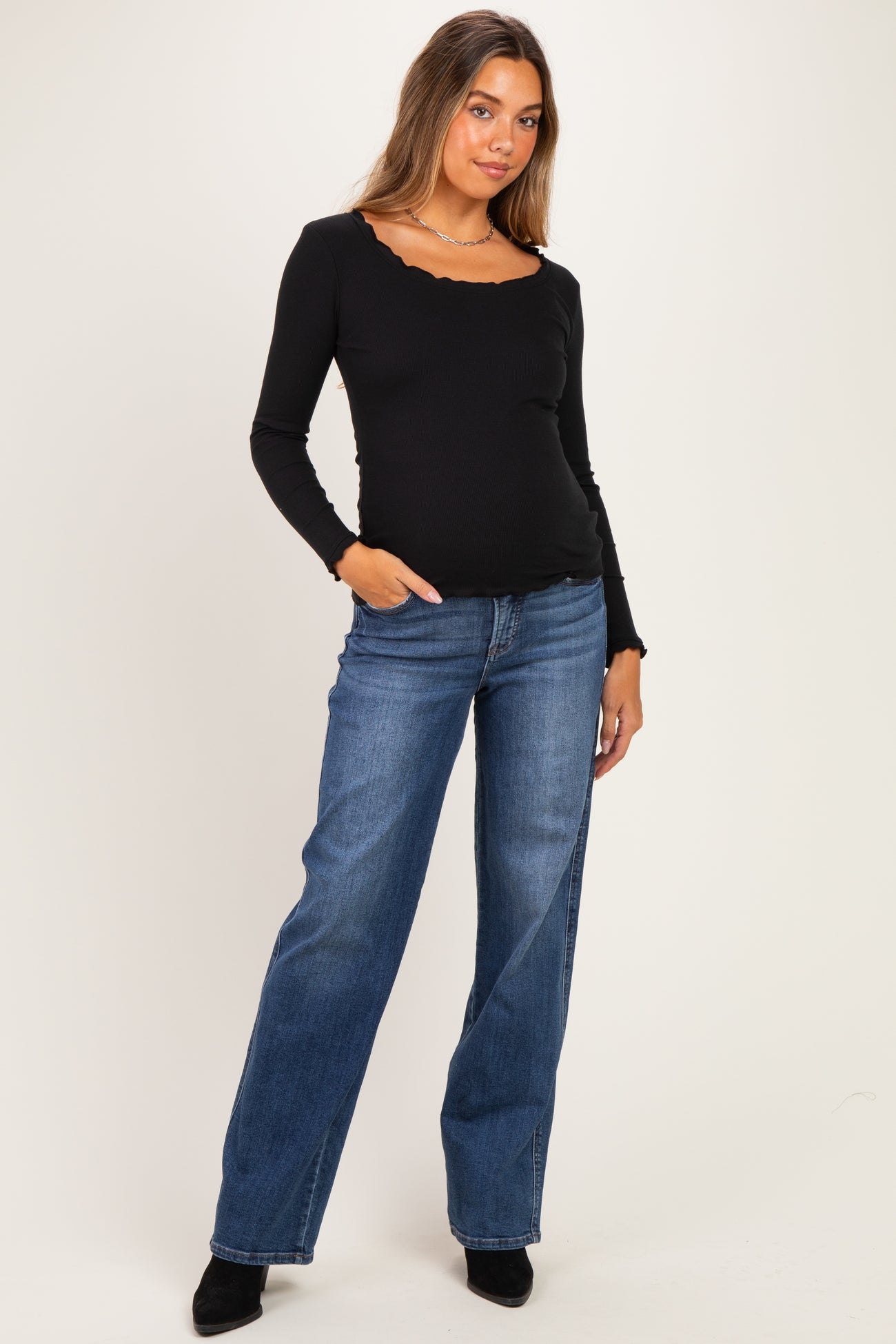 Navy Dark Wash Baggy Wide Leg Maternity Jeans