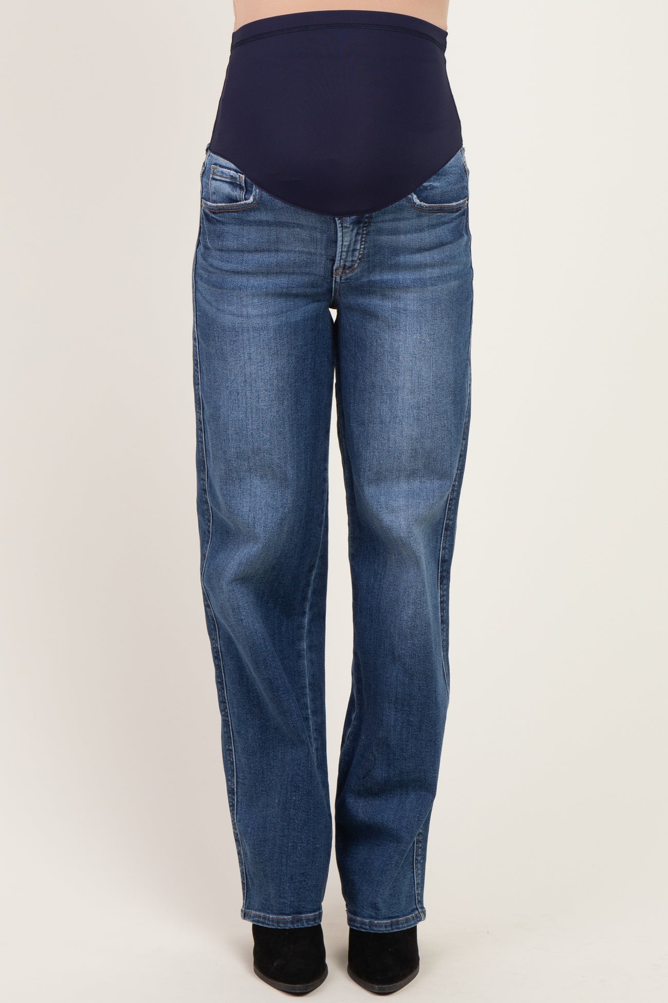 Navy Dark Wash Baggy Wide Leg Maternity Jeans