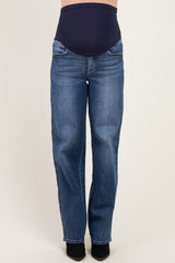 Navy Dark Wash Baggy Wide Leg Maternity Jeans