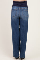 Navy Dark Wash Baggy Wide Leg Maternity Jeans