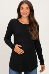 Black Long Sleeve Peplum Knit Maternity Top
