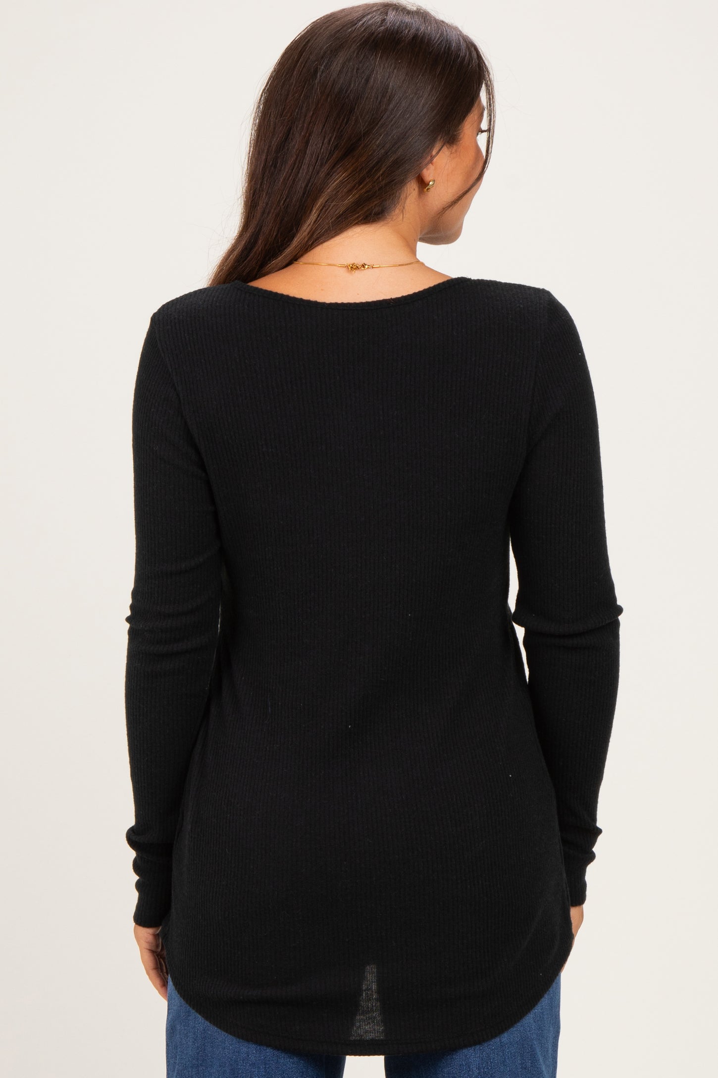 Black Long Sleeve Peplum Knit Maternity Top