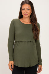 Olive Long Sleeve Peplum Knit Maternity Top