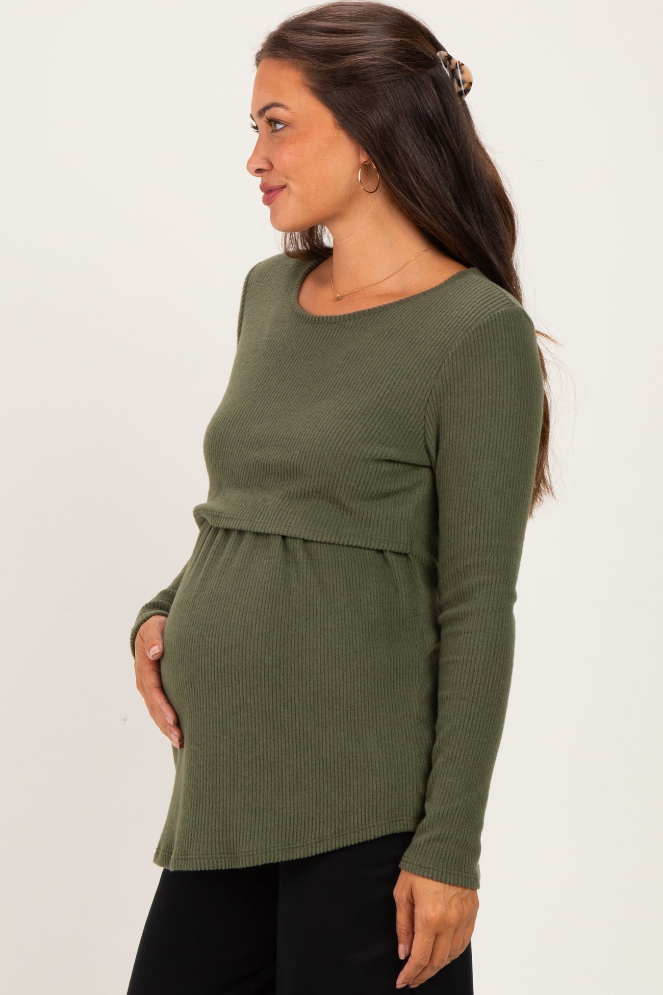 Olive Long Sleeve Peplum Knit Maternity Top