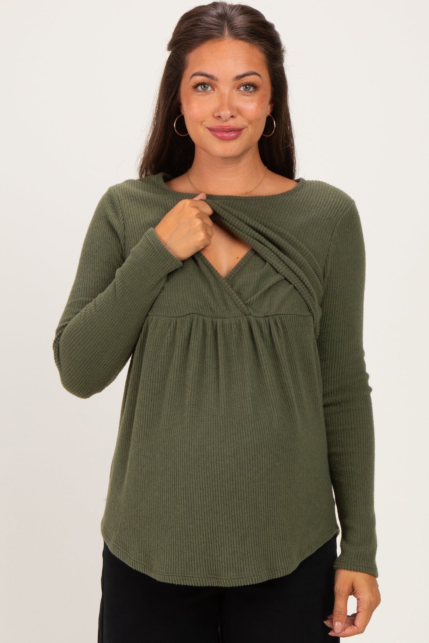 Olive Long Sleeve Peplum Knit Maternity Top