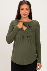 Olive Long Sleeve Peplum Knit Maternity Top