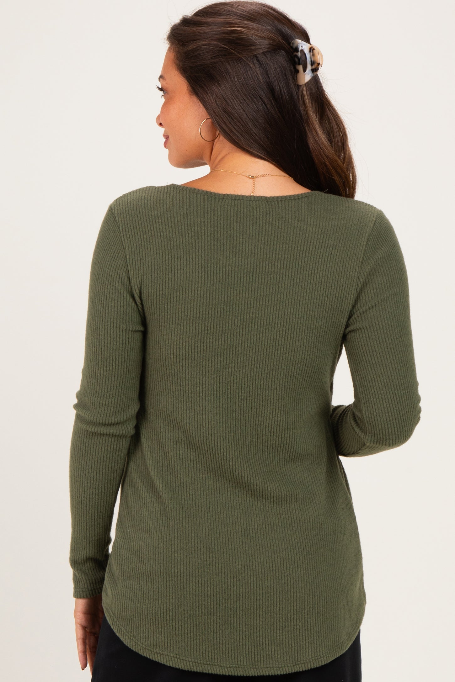 Olive Long Sleeve Peplum Knit Maternity Top